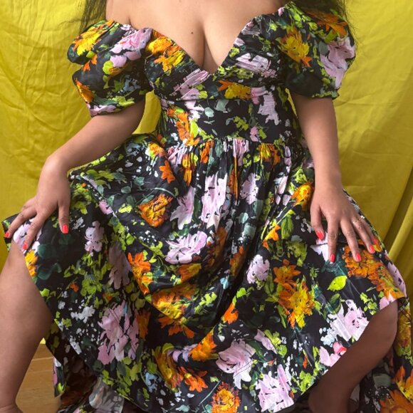 Gabrielle Plunge Midi Dress (midnight floral) - Picture 2 of 4